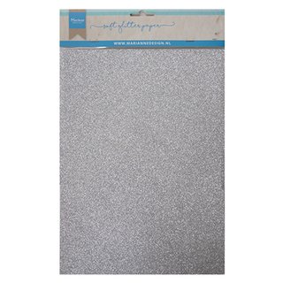 MarianneD, A4- Soft Glitter paper - Silver 5 Blatt