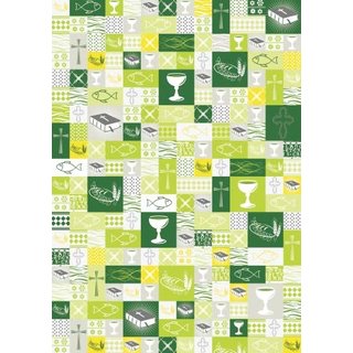 Heyda, Designkarton, 200g, A4 - Kommunion Patchwork grün